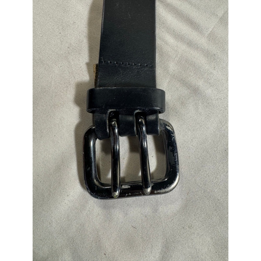 Express Mens Black Genuine Italian Leather Belt Double Prong Buckle USA Made L
